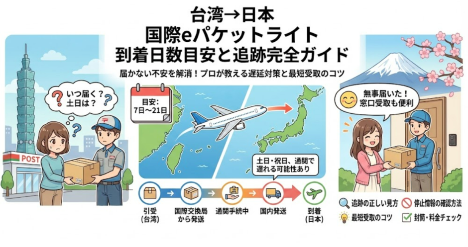 【国際eパケットライト】台湾から日本までにかかる日数と到着目安を完全解説