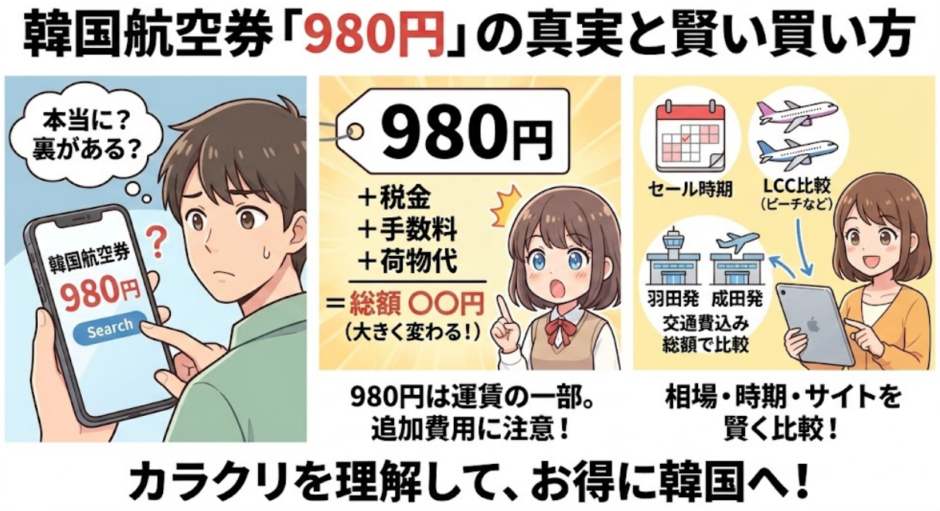 韓国航空券980円は本当？条件と総額の真実を徹底解説