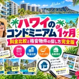 ハワイのコンドミニアムの客室とキッチン、1ヶ月あたりの家賃を比較した画像