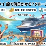日本からハワイへ向かう客船と航路別の所要日数・料金をまとめた画像