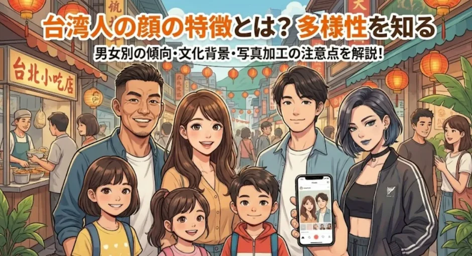 台湾人の顔立ちの特徴を男女別に比較し多様性を解説した画像