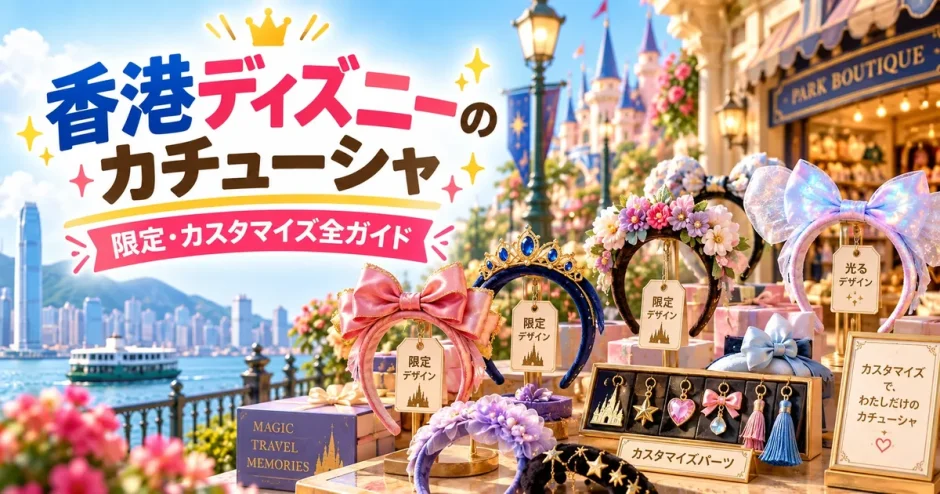 香港ディズニーランドで販売される限定カチューシャの種類と値段をまとめた画像