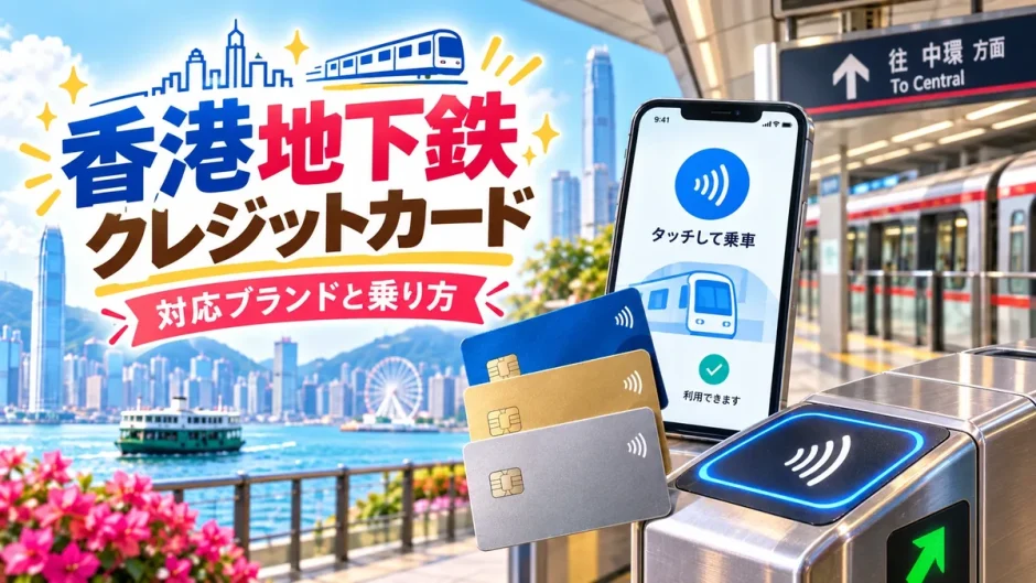 香港の地下鉄MTRの改札でクレジットカードのタッチ決済を使う様子と対応ブランド一覧