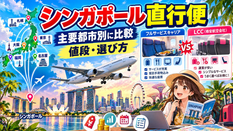 シンガポール発着の直行便｜主要都市別に比較