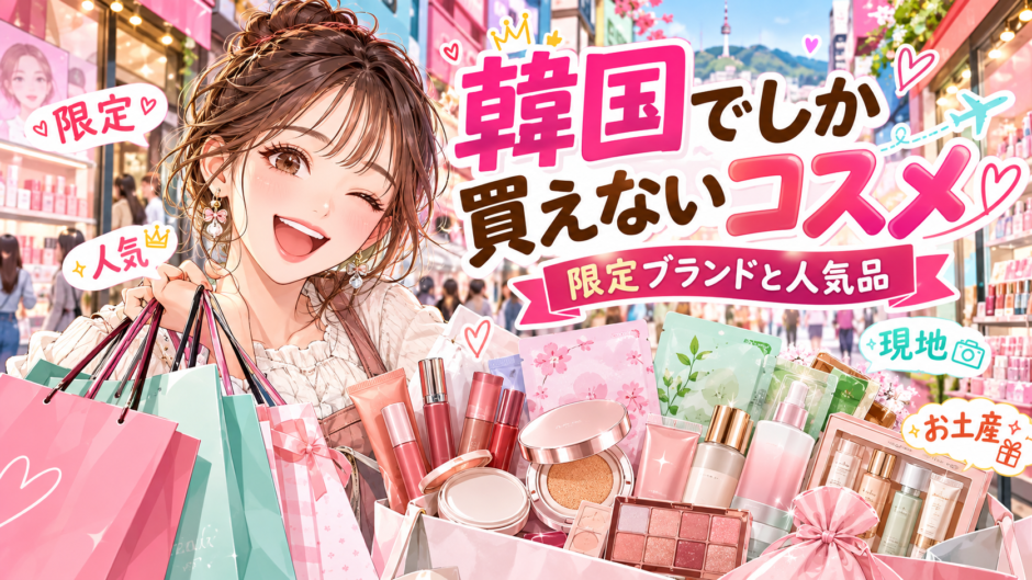 韓国限定コスメを買い物する旅行者のアニメ風イラスト