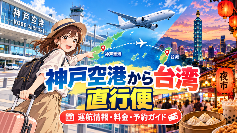神戸空港から台湾へ向かう直行便をイメージした旅行風景