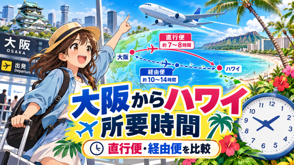 大阪からハワイまでの飛行機所要時間