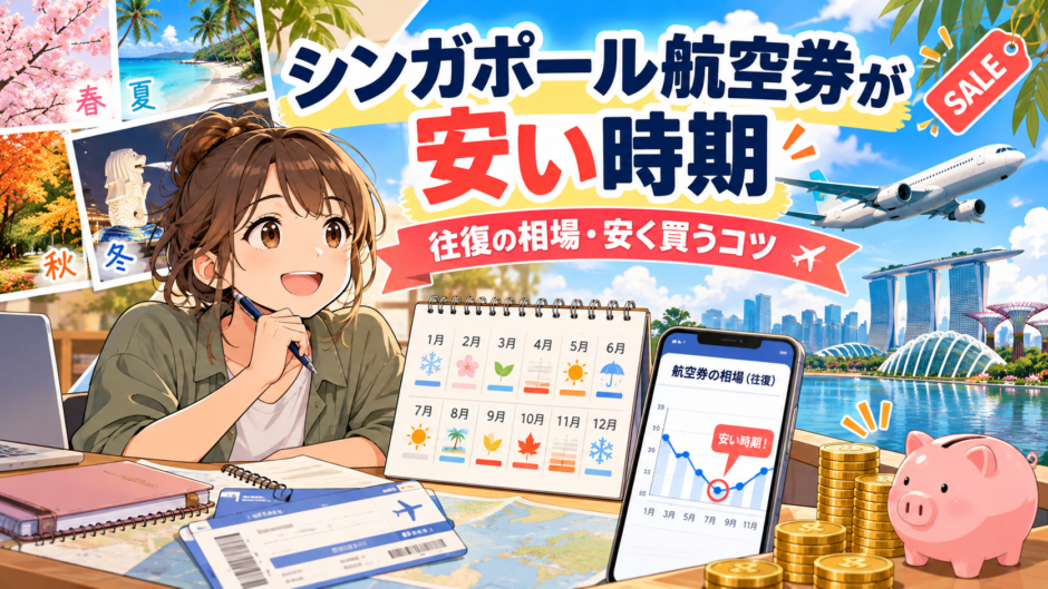 シンガポール行き航空券が安い時期を探す旅行計画のイメージ