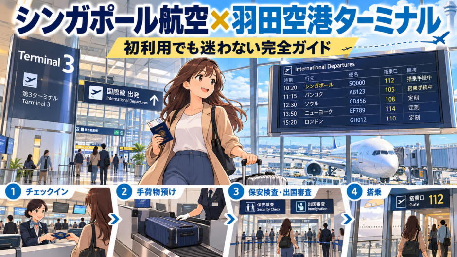羽田空港でシンガポール方面の国際線を利用するイメージ