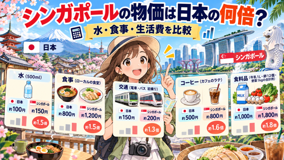 日本とシンガポールの物価を比較するイメージ