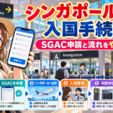 シンガポールの入国手続きとスマートフォン申請をイメージした空港風景