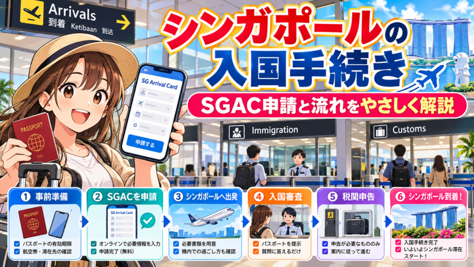 シンガポールの入国手続きとスマートフォン申請をイメージした空港風景