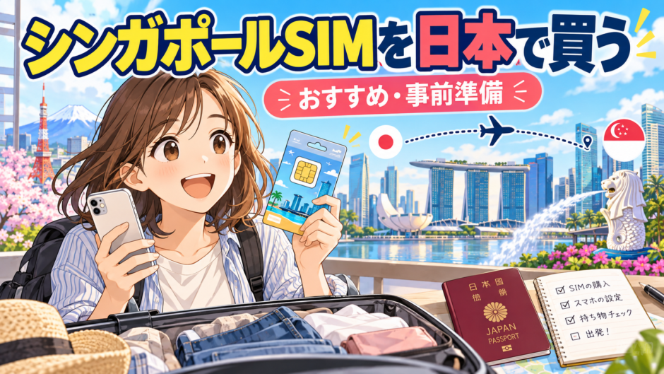 日本でシンガポール旅行用SIMを準備するイメージ