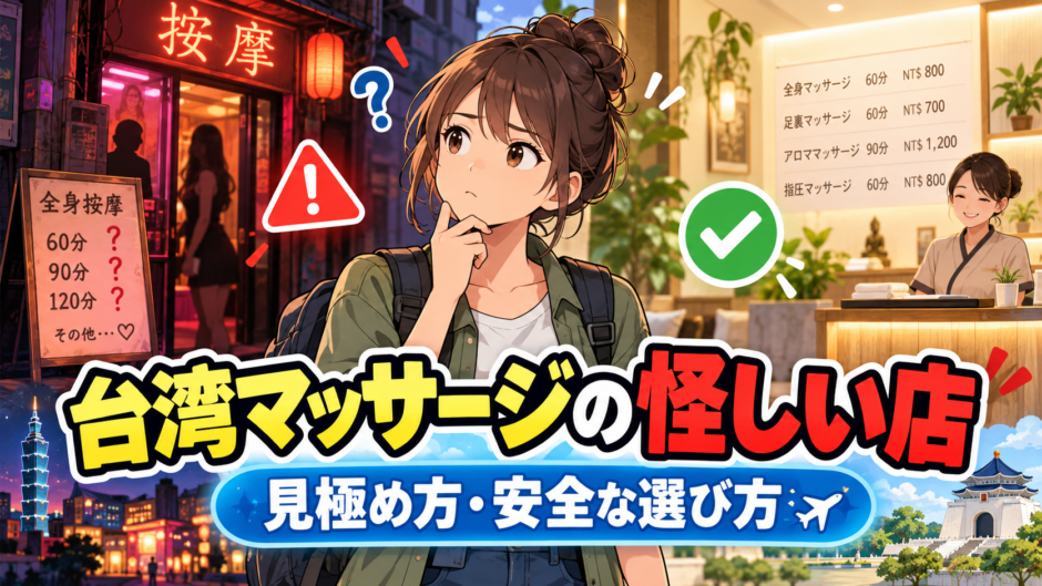 台湾マッサージ店の安全な選び方をイメージした比較風景