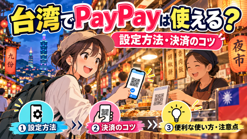 台湾旅行でスマートフォンのQR決済を利用するイメージ